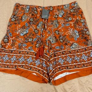 Women’s J. Jill shorts Size Small petite NWT Orange/ Blue Boho print Loose fit